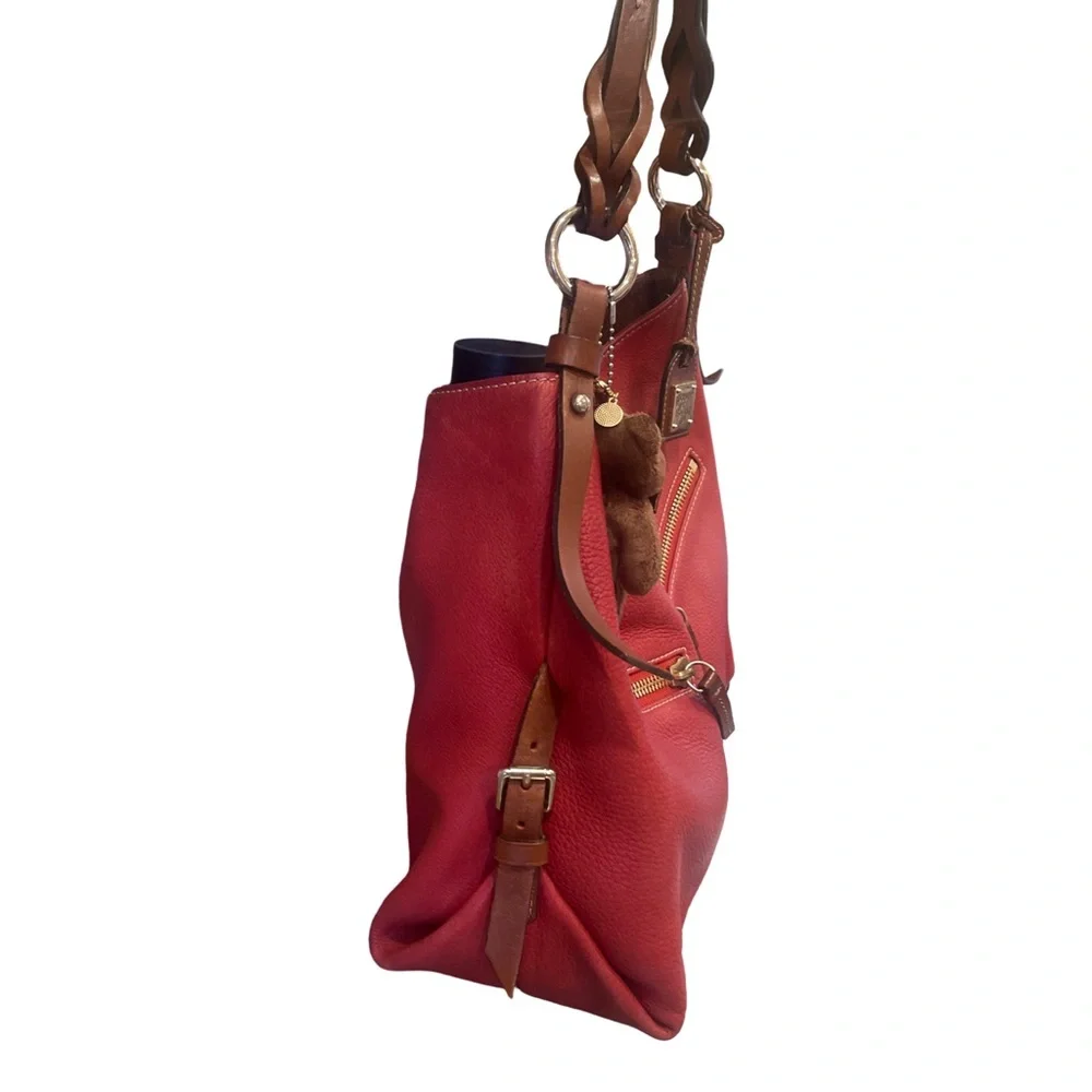 Dooney & Bourke Red Pebbled Leather Hobo with Braided Handle & Diagonal Zips Y2K